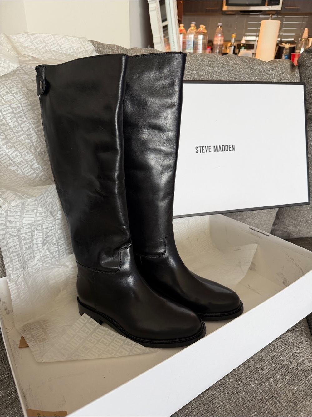 Steve Madden “BEREN” Black Over-the-Knee Leather Boots